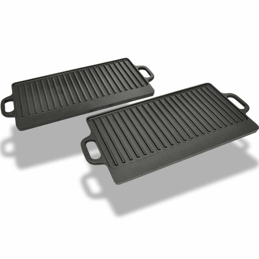 vidaXL Grill Platter 2 pcs Cast Iron Reversible 38x23 cm 5