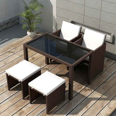 5 Piece Outdoor Dining Set with Cushions Poly Rattan Brown 4