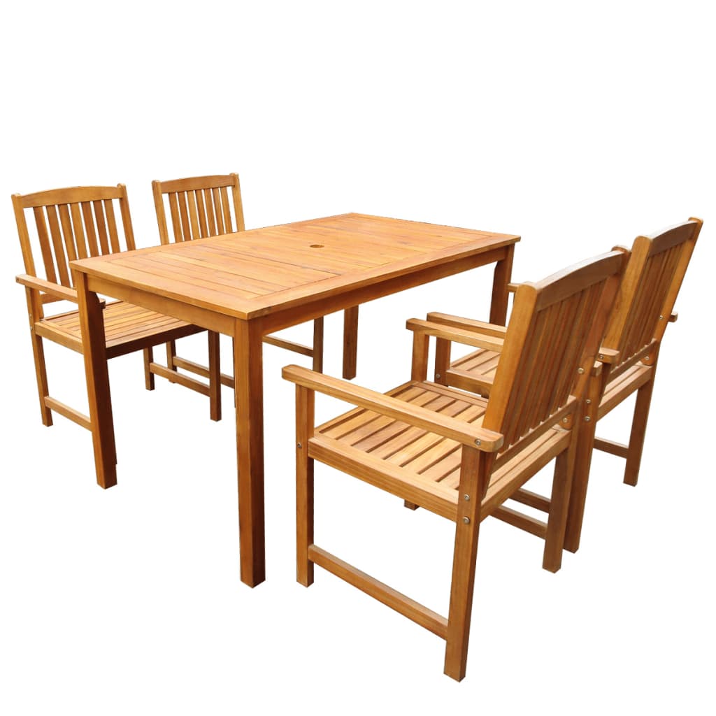 5 Piece Outdoor Dining Set Solid Acacia Wood 140 cm table length 4