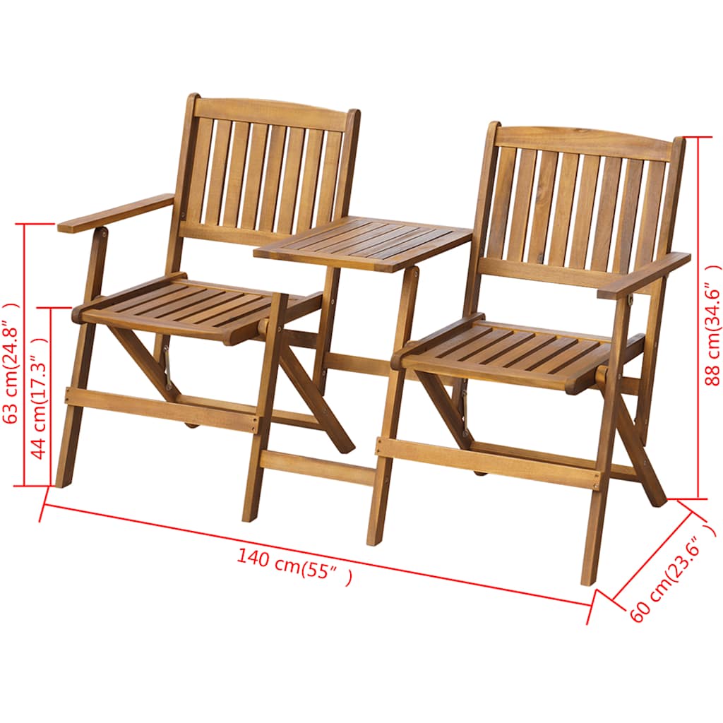 vidaXL Folding Garden Bench with Tea Table 140 cm Solid Acacia Wood 4