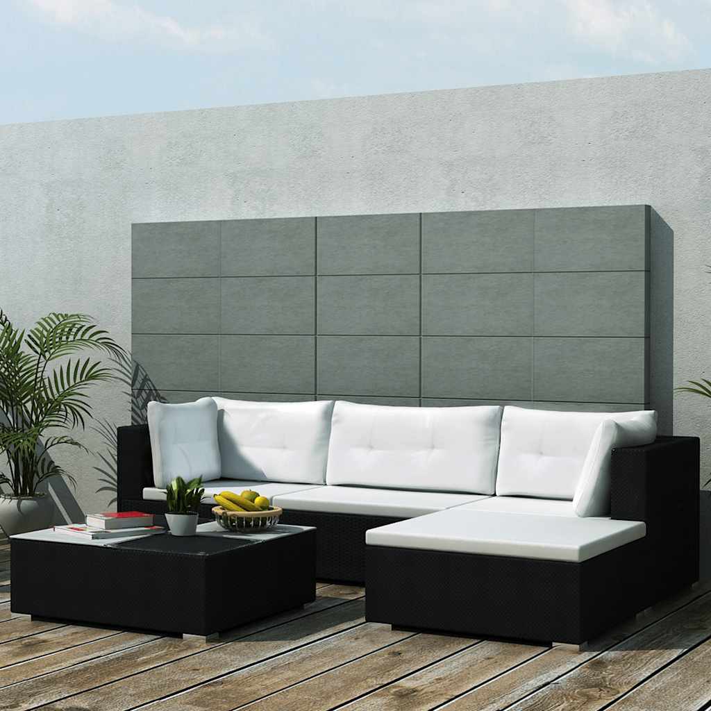 vidaXL 5 Piece Garden Lounge Set with Cushions Poly Rattan Black 2