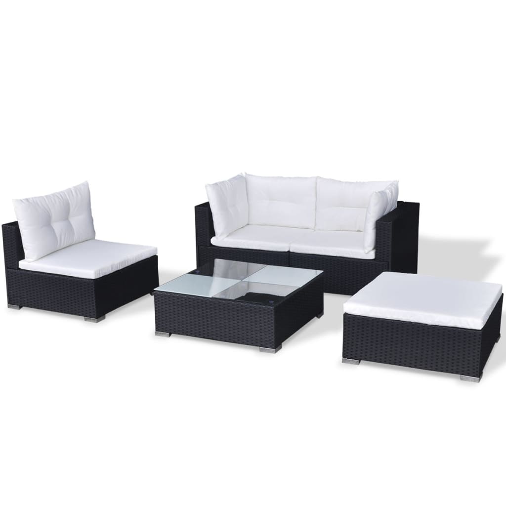 vidaXL 5 Piece Garden Lounge Set with Cushions Poly Rattan Black 3