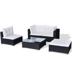 vidaXL 5 Piece Garden Lounge Set with Cushions Poly Rattan Black 3
