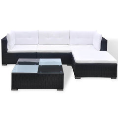 vidaXL 5 Piece Garden Lounge Set with Cushions Poly Rattan Black 4