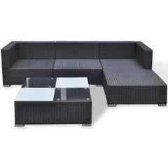 vidaXL 5 Piece Garden Lounge Set with Cushions Poly Rattan Black 5