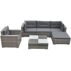 vidaXL 6 Piece Garden Lounge Set with Cushions Poly Rattan Grey 1