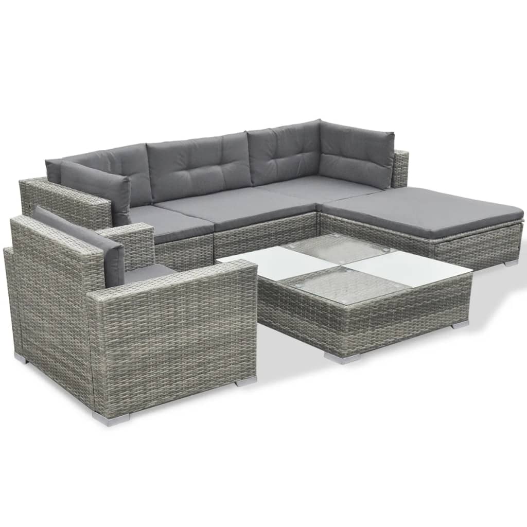 vidaXL 6 Piece Garden Lounge Set with Cushions Poly Rattan Grey 3