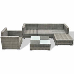 vidaXL 6 Piece Garden Lounge Set with Cushions Poly Rattan Grey 4