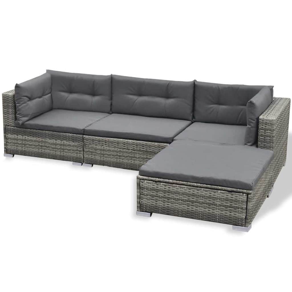 vidaXL 6 Piece Garden Lounge Set with Cushions Poly Rattan Grey 5