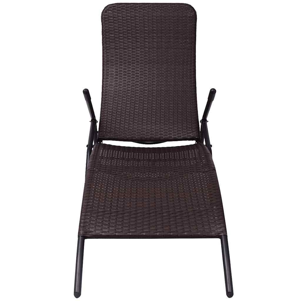 vidaXL Folding Sun Lounger Poly Rattan Brown 2
