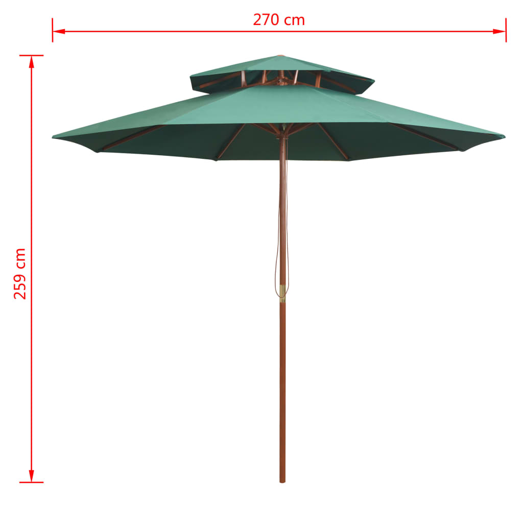 vidaXL Double Decker Garden Parasol 270x270 cm Wooden Pole Green 6