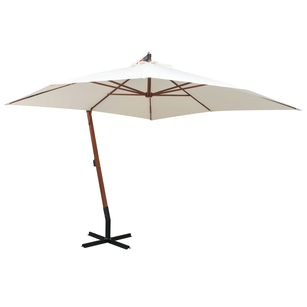 vidaXL Hanging Garden Parasol 300x300 cm Wooden Pole White 1