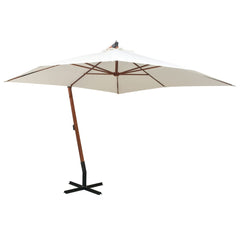 vidaXL Hanging Garden Parasol 300x300 cm Wooden Pole White 1