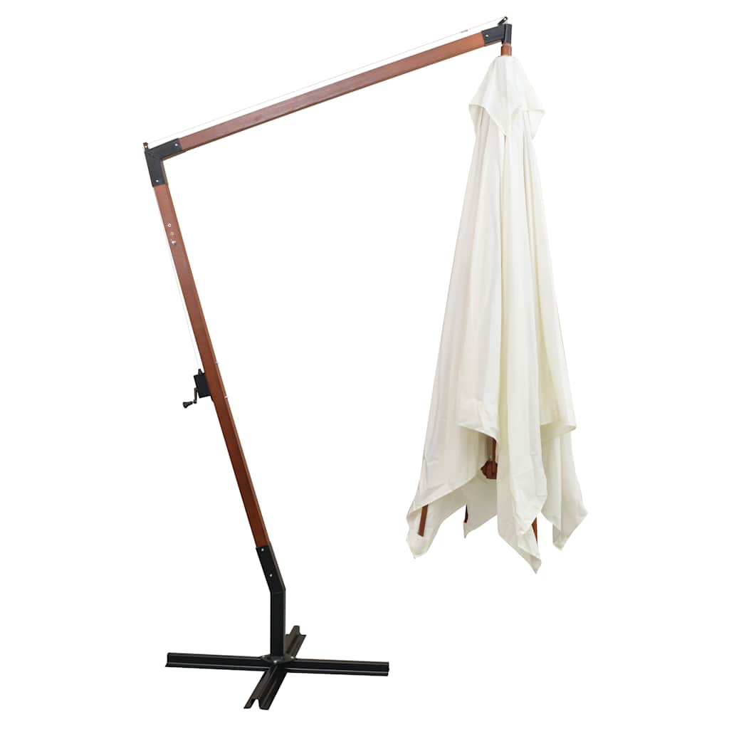 vidaXL Hanging Garden Parasol 300x300 cm Wooden Pole White 3