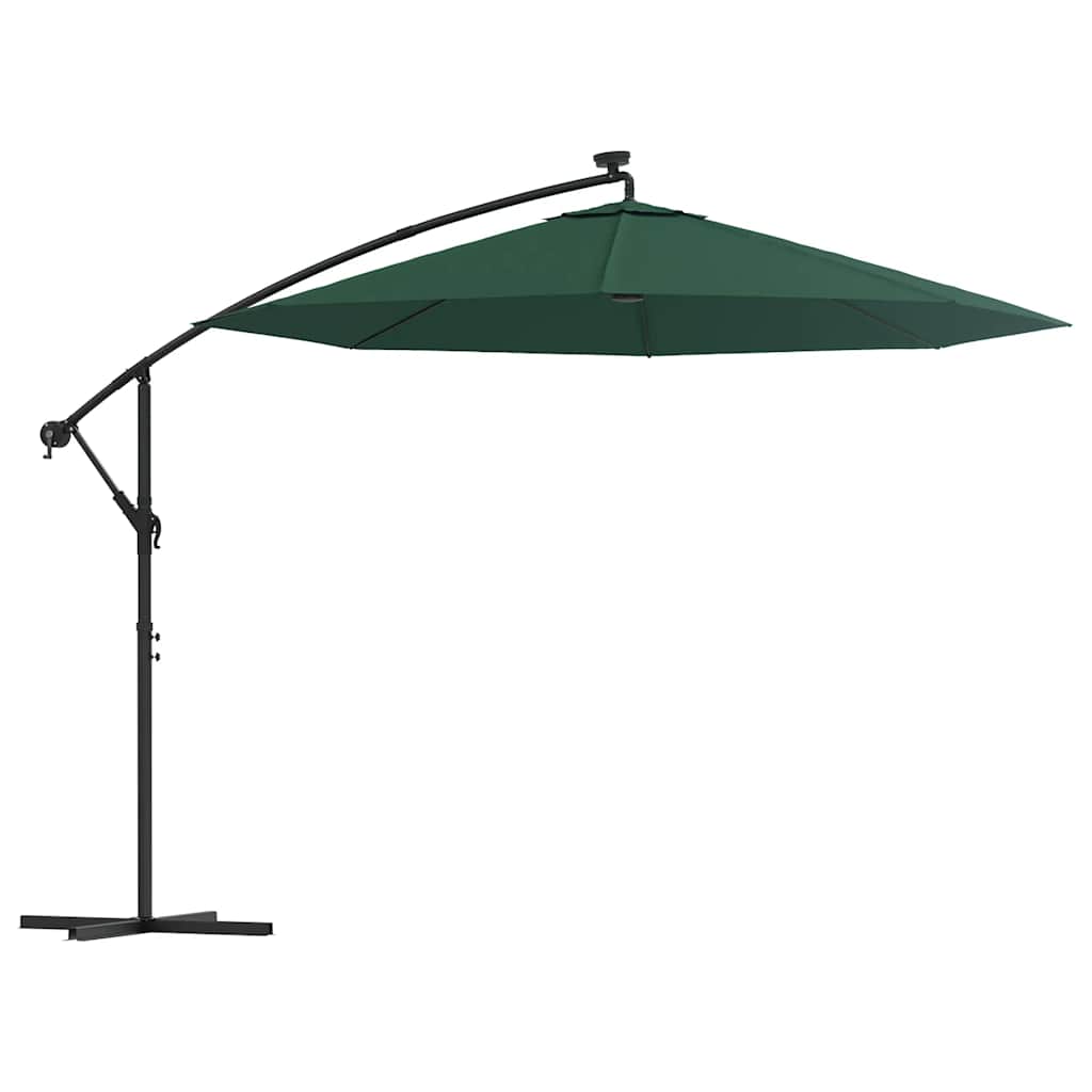 vidaXL Hanging Garden Parasol with LED Lighting 300 cm Green Metal Pole 2