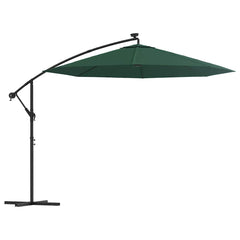 vidaXL Hanging Garden Parasol with LED Lighting 300 cm Green Metal Pole 2