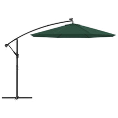 vidaXL Hanging Garden Parasol with LED Lighting 300 cm Green Metal Pole 4