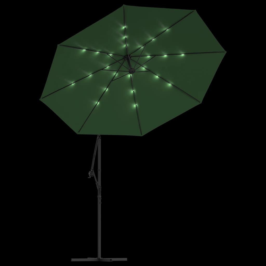 vidaXL Hanging Garden Parasol with LED Lighting 300 cm Green Metal Pole 6