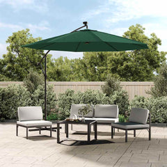 vidaXL Hanging Garden Parasol with LED Lighting 300 cm Green Metal Pole 1