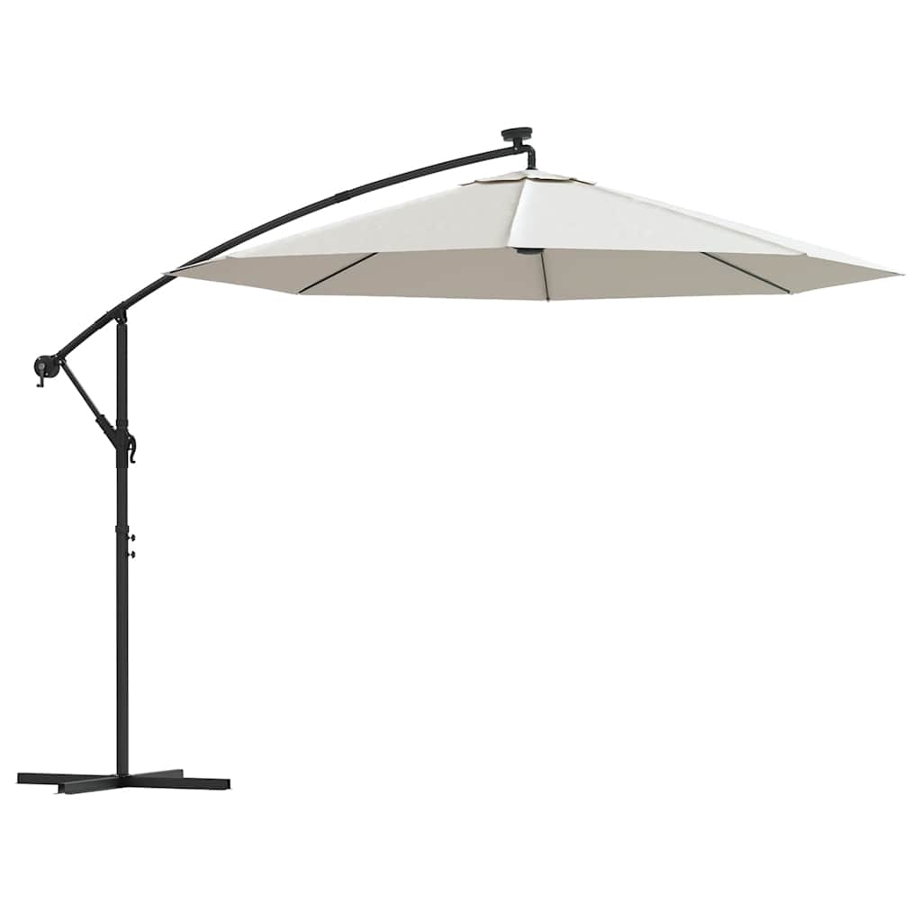 vidaXL Hanging Garden Parasol with LED Lighting 300 cm Sand Metal Pole 2