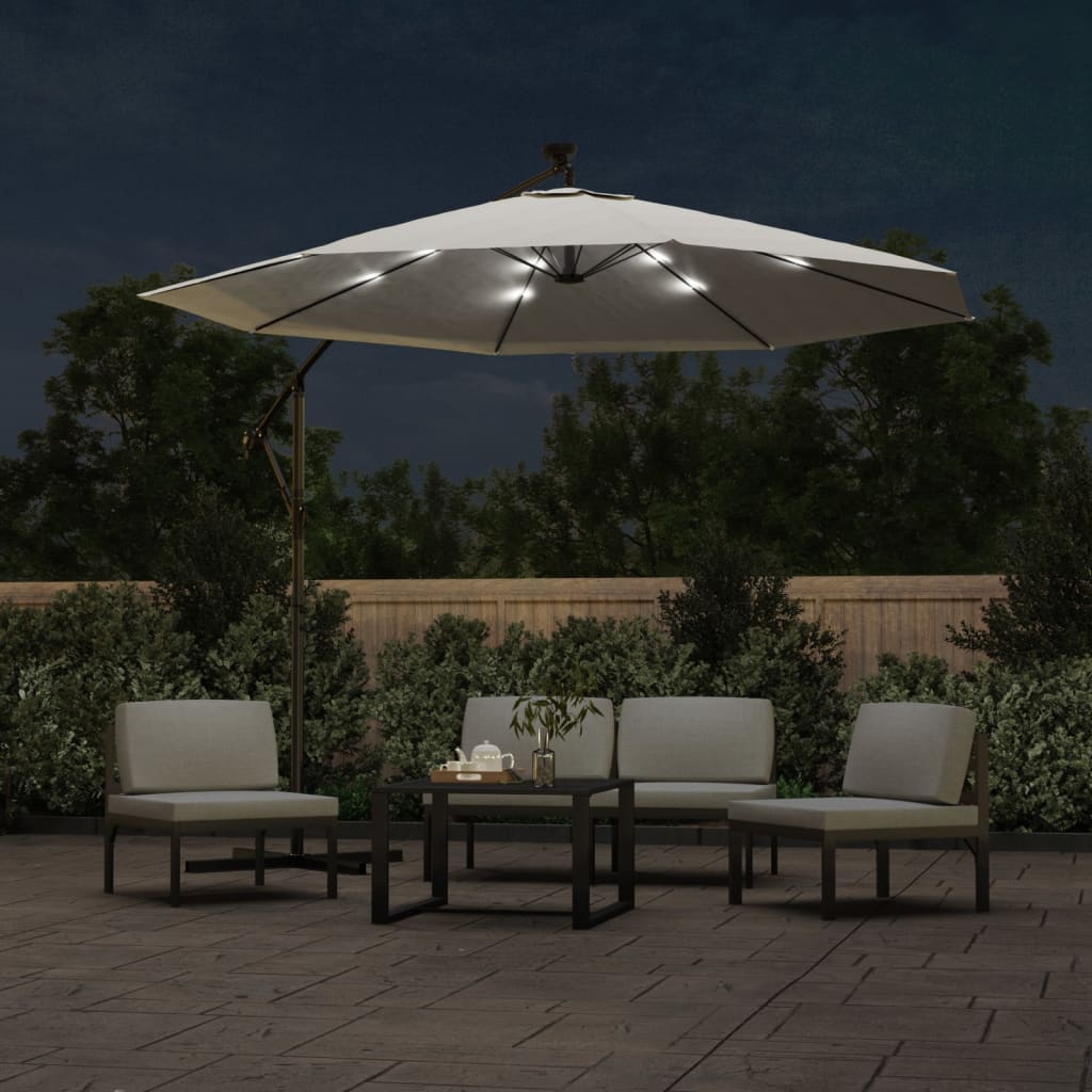 vidaXL Hanging Garden Parasol with LED Lighting 300 cm Sand Metal Pole 3