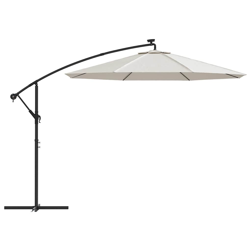 vidaXL Hanging Garden Parasol with LED Lighting 300 cm Sand Metal Pole 4