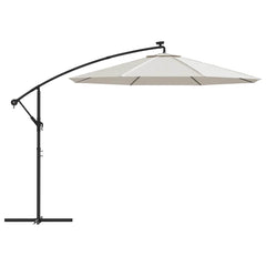 vidaXL Hanging Garden Parasol with LED Lighting 300 cm Sand Metal Pole 4