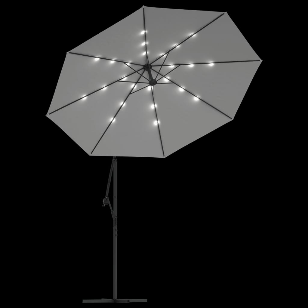 vidaXL Hanging Garden Parasol with LED Lighting 300 cm Sand Metal Pole 6