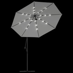 vidaXL Hanging Garden Parasol with LED Lighting 300 cm Sand Metal Pole 6