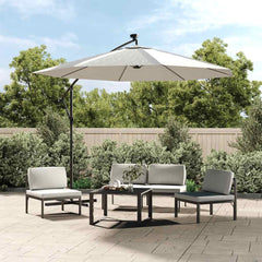 vidaXL Hanging Garden Parasol with LED Lighting 300 cm Sand Metal Pole 1