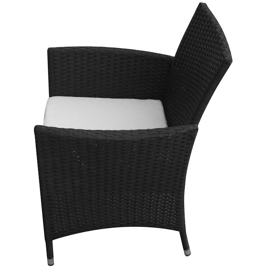 9 Piece Outdoor Dining Set with Cushions Poly Rattan Black 4x chair + table (glass top) 90 x 90 cm