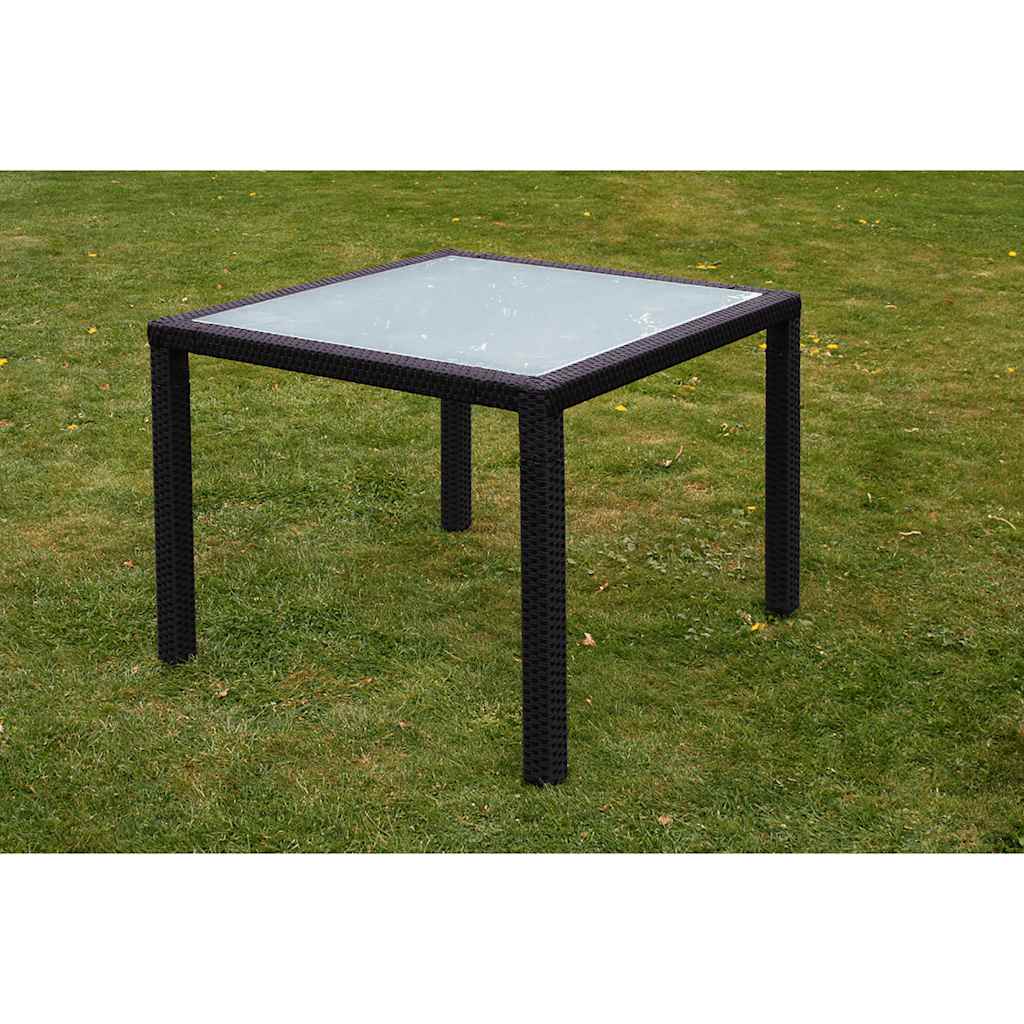 9 Piece Outdoor Dining Set with Cushions Poly Rattan Black 4x chair + table (glass top) 90 x 90 cm