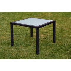9 Piece Outdoor Dining Set with Cushions Poly Rattan Black 4x chair + table (glass top) 90 x 90 cm