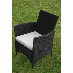 9 Piece Outdoor Dining Set with Cushions Poly Rattan Black 4x chair + table (glass top) 90 x 90 cm