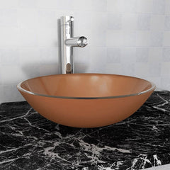 vidaXL Basin Tempered Glass 42 cm Brown 1