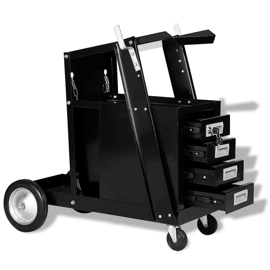 vidaXL Welding Cart with 4 Drawers Black 1