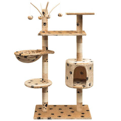 Cat Tree with Sisal Scratching Posts 125 cm Beige with paw prints 96 cm 35 cm