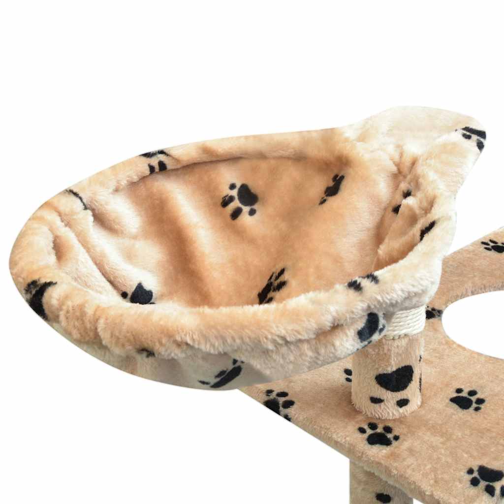 vidaXL Cat Tree | Beige with black paw prints | Plush, Sisal, Wood | Large 5