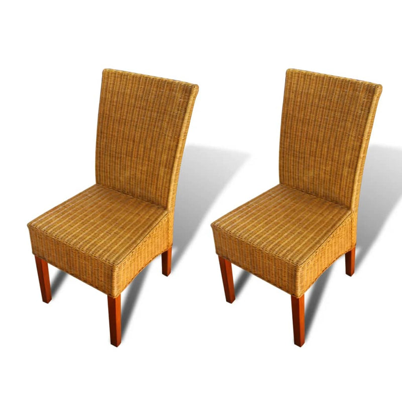 Dining Chairs 2 pcs Brown Natural Rattan