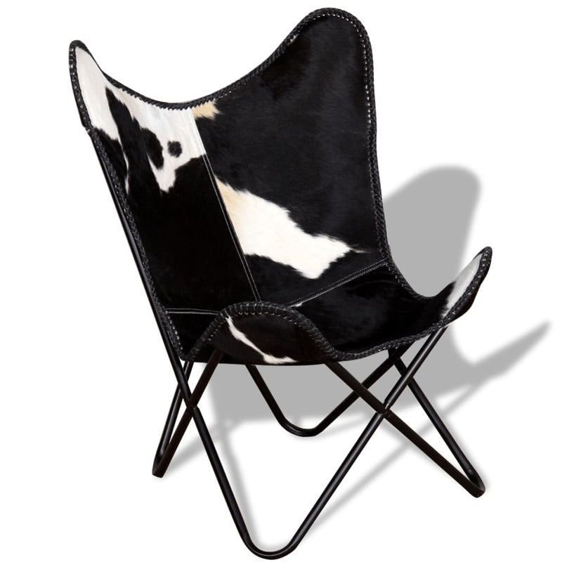 Butterfly Chair Black and White Real Cowhide Leather