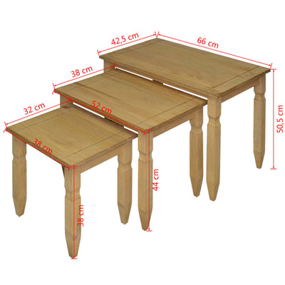 Three Piece Nesting Table Set Mexican Pine Corona Range