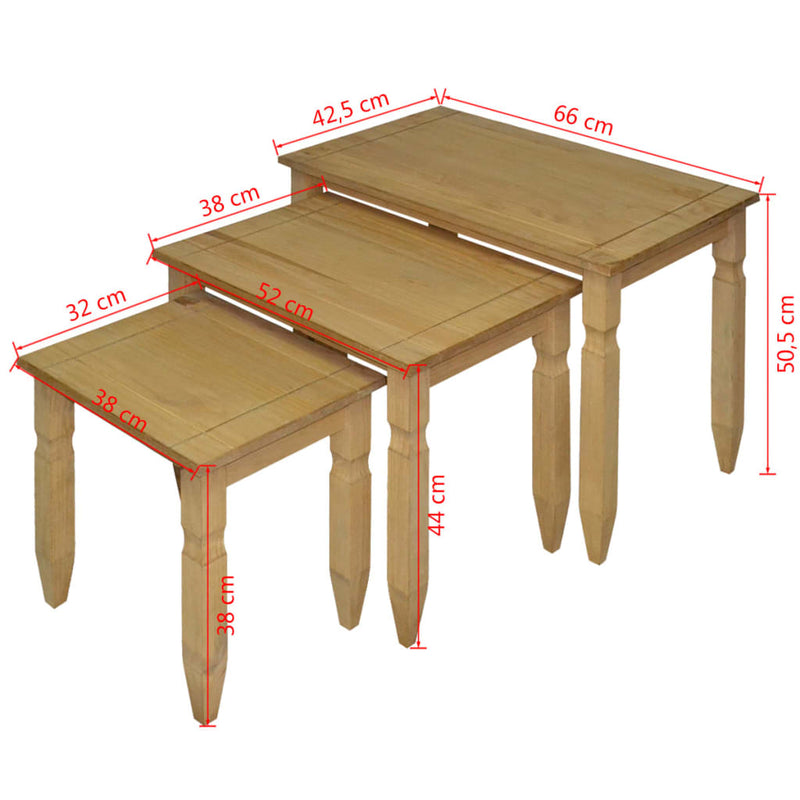 Three Piece Nesting Table Set Mexican Pine Corona Range