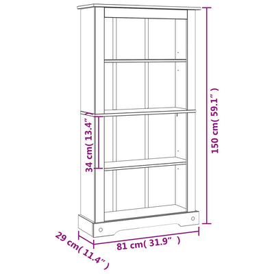 4-Tier Bookcase Mexican Pine Corona Range 81x29x150 cm