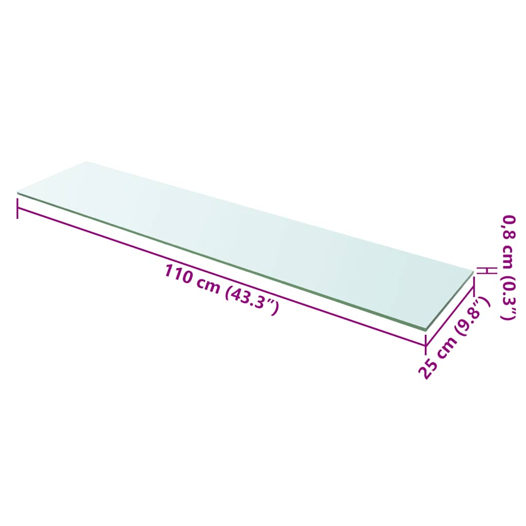 vidaXL Glass Panel | Clear | Tempered Glass | 110x25 cm | Glass Shelf 3