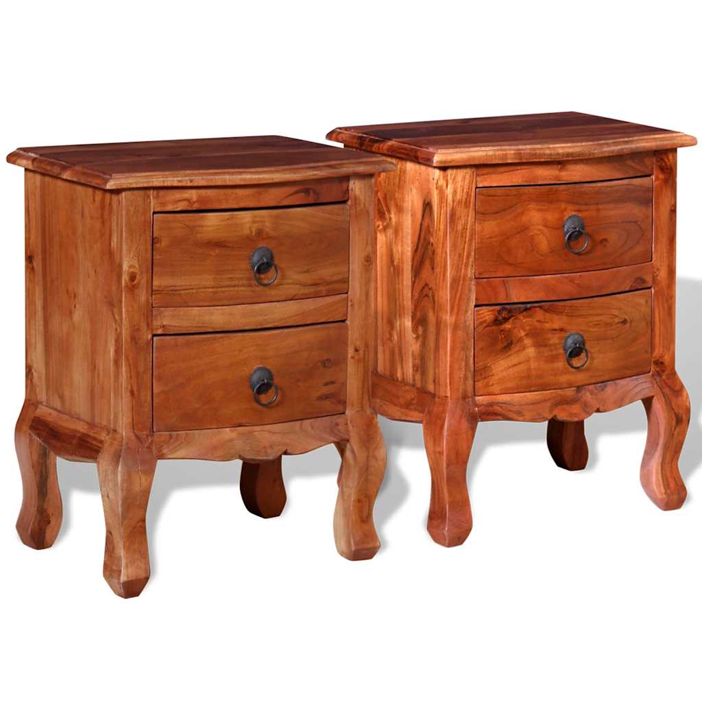 243972 vidaXL Nightstands with Drawers 2 pcs Solid Acacia Wood 3
