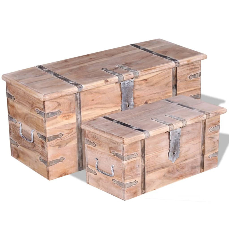 Two Piece Storage Chest Set Acacia Wood