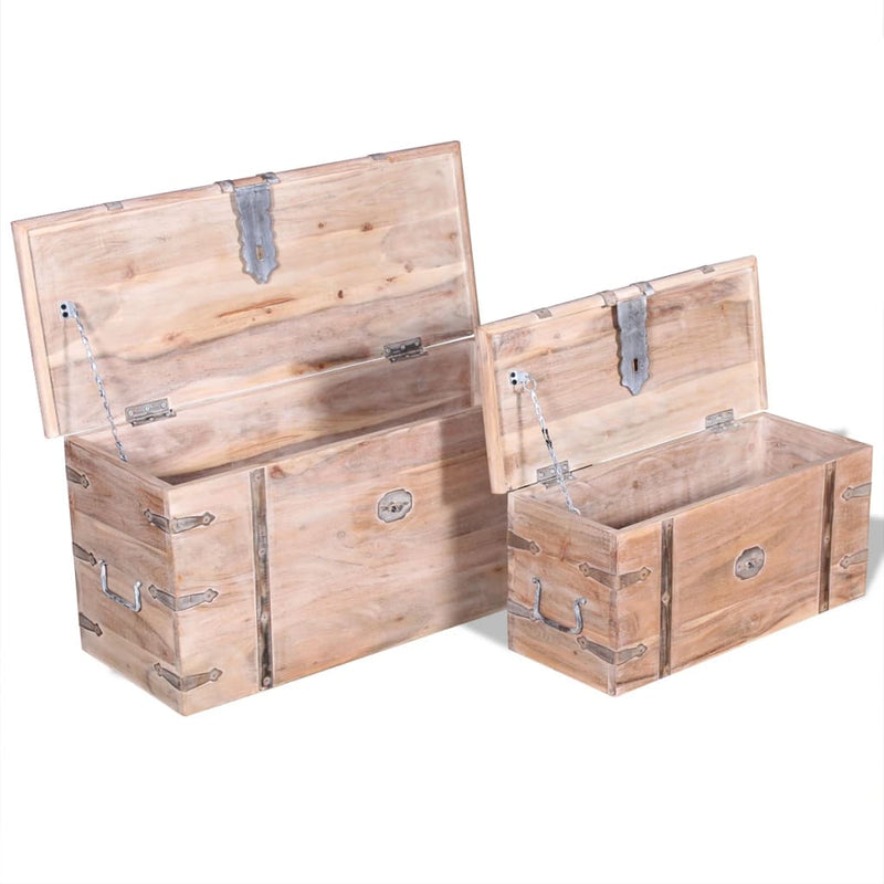 Two Piece Storage Chest Set Acacia Wood