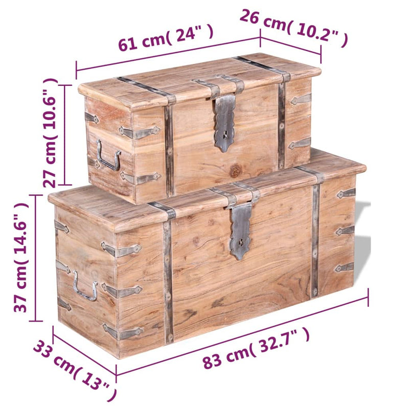 Two Piece Storage Chest Set Acacia Wood