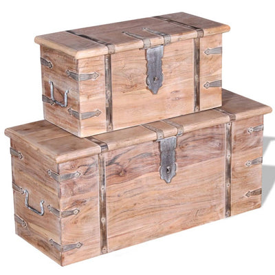 Two Piece Storage Chest Set Acacia Wood