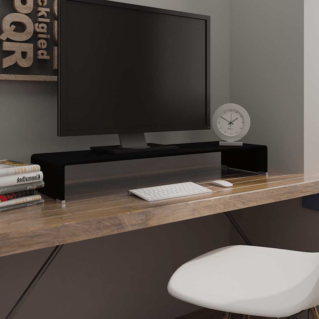 TV Stand/Monitor Riser Glass Depth 30 cm Black 100 cm
